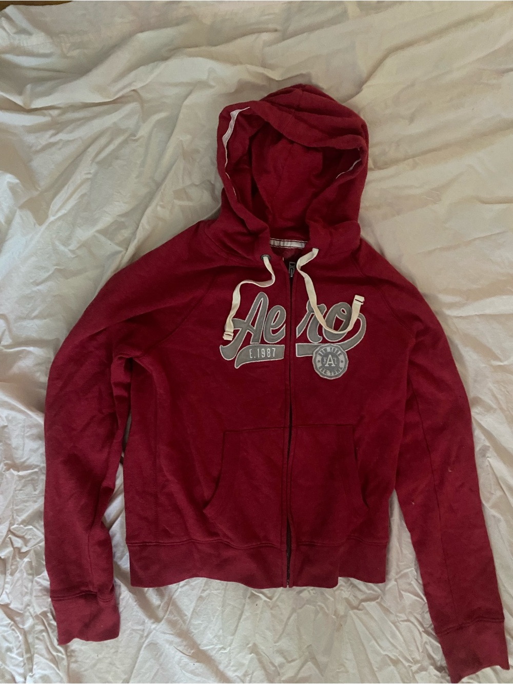 Aeropostale Maroon Zip-Up Hoodie with White Accents
